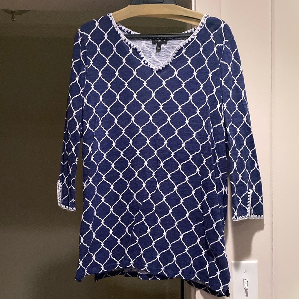 Talbots cotton/linen blend tunic shirt with split hem and cuffs Large (p…